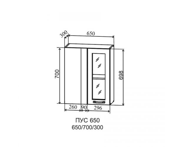 Гарда ПУС 650 шкаф верхний угловой со стеклом (Джинс/корпус Серый)