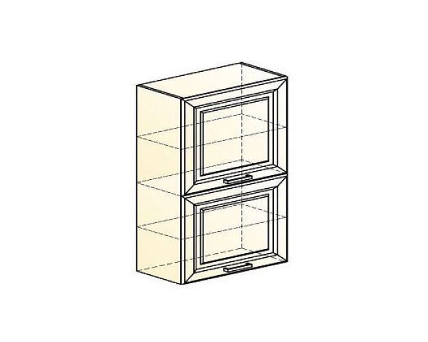 Атланта Шкаф навесной L600 Н900 (2 дв. гл. гориз.) (эмаль) (Белый/Сливки патина платина)