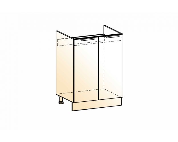 Стоун Шкаф рабочий под мойку L600 (2 дв. гл.) (белый/акация светлая)